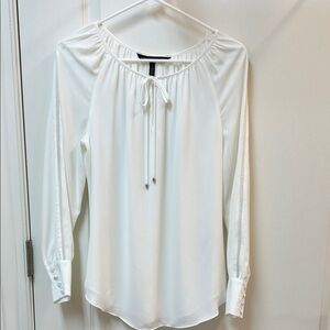 White House Black Market Ivory Blouse with Tie-Neck